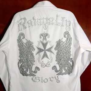 Rawyalty Couture Men's black&silver studded/embroidered XL cotton shirt.